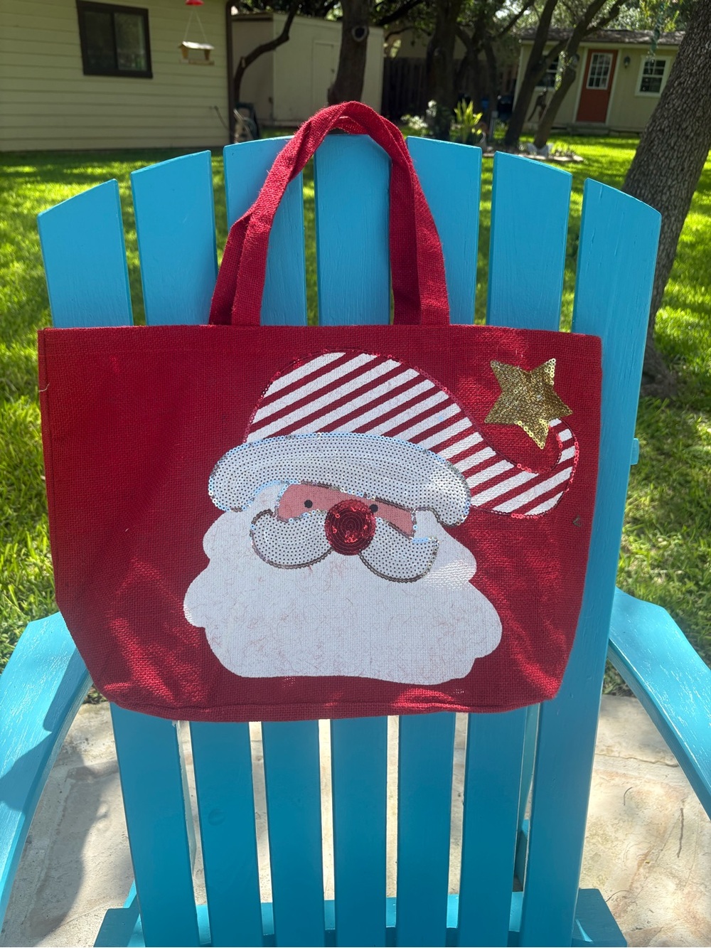 Sequin Santa Face Tote - Red & White